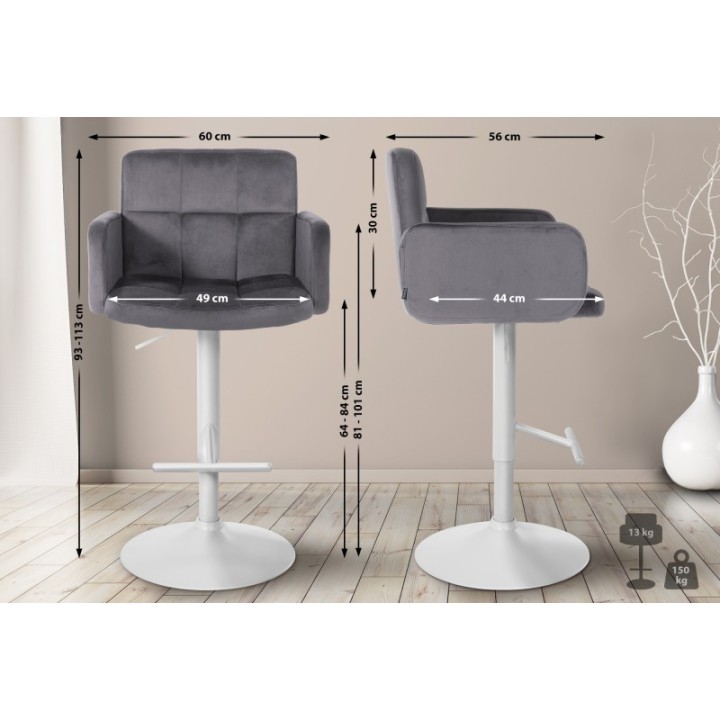 2er Set Barhocker Los Angeles Samt weiß