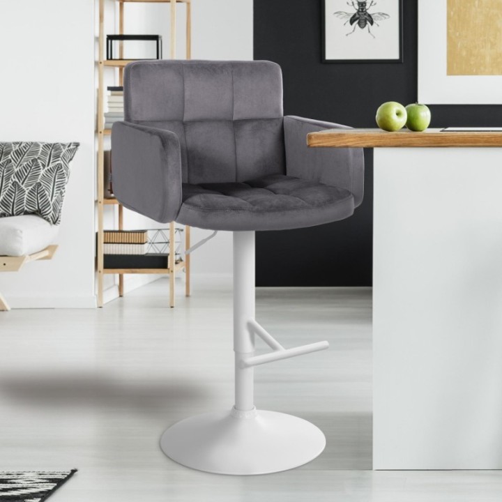 2er Set Barhocker Los Angeles Samt weiß