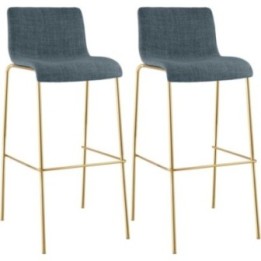 2er Set Barhocker Hoover Stoff 4-Fuß Gold