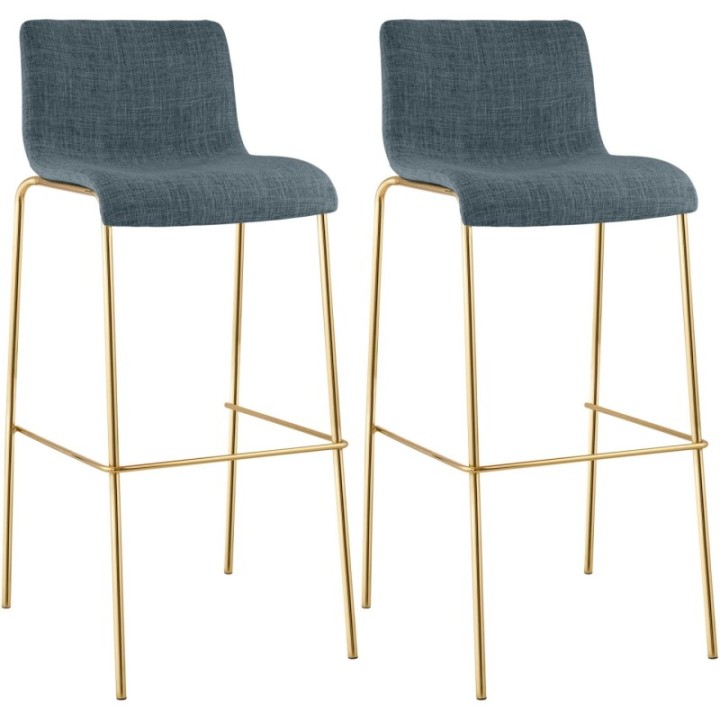 2er Set Barhocker Hoover Stoff 4-Fuß Gold
