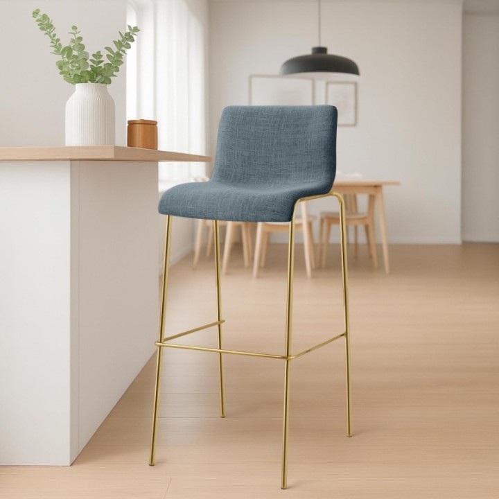 2er Set Barhocker Hoover Stoff 4-Fuß Gold