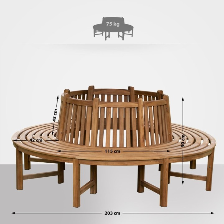 Baumbank Nila 206cm rund mit Rückenlehne