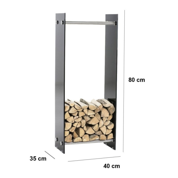 Kaminholzständer Dacio Schwarzglas 35x40x80