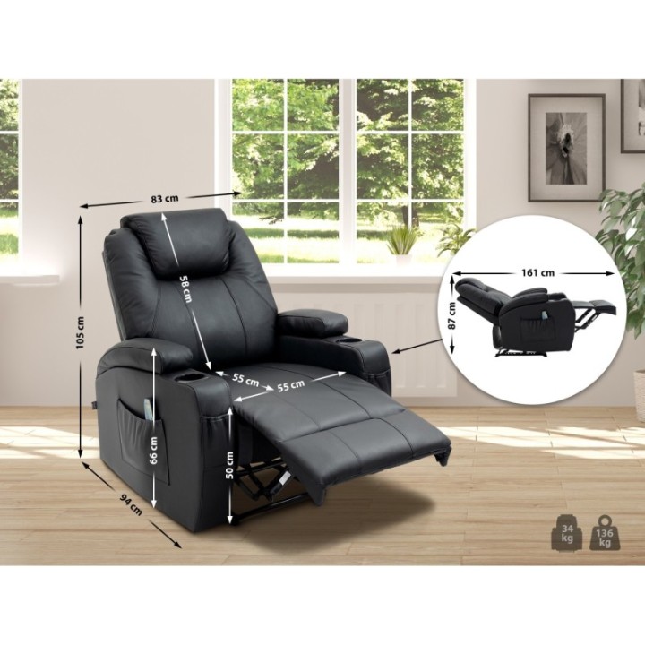 Sessel Galena mit Massagefunktion Echtleder