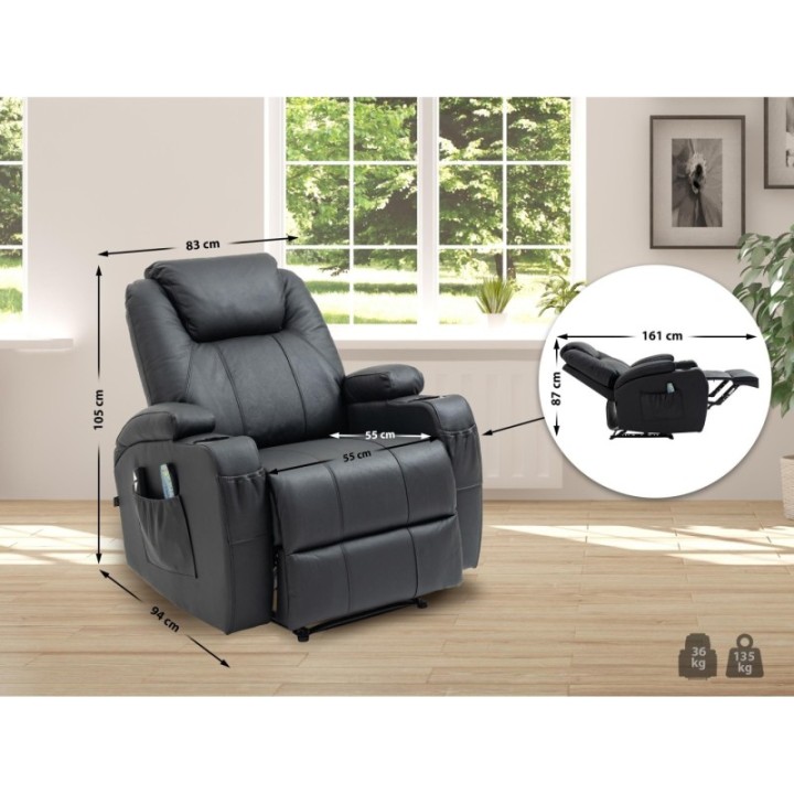 Sessel Hepler mit Massagefunktion Echtleder