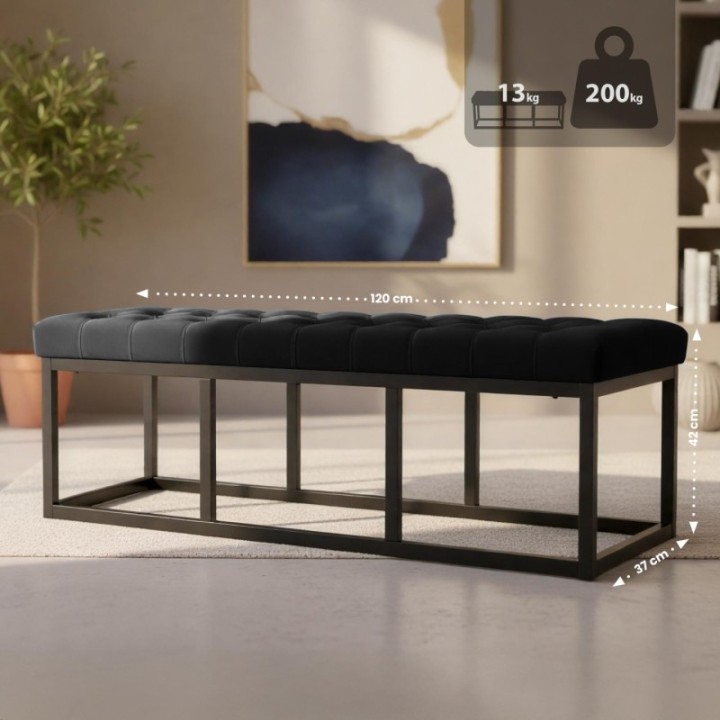 Sitzbank Polson Samt Schwarz 120 cm